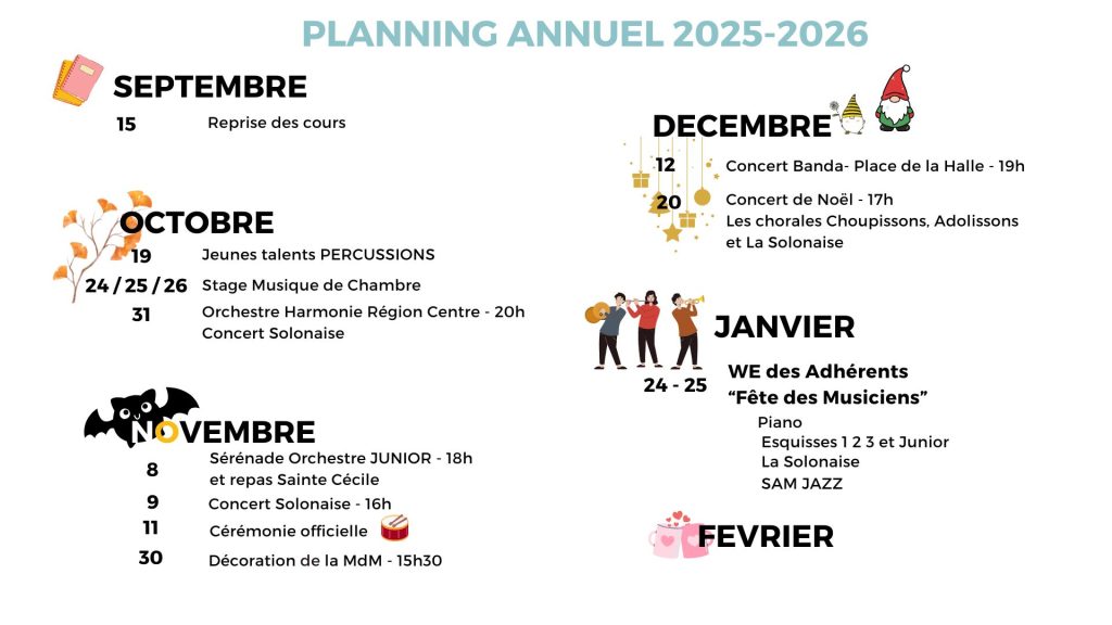 Planning 2025/2026 de l'harmonie de La Ferté-Saint-Aubin