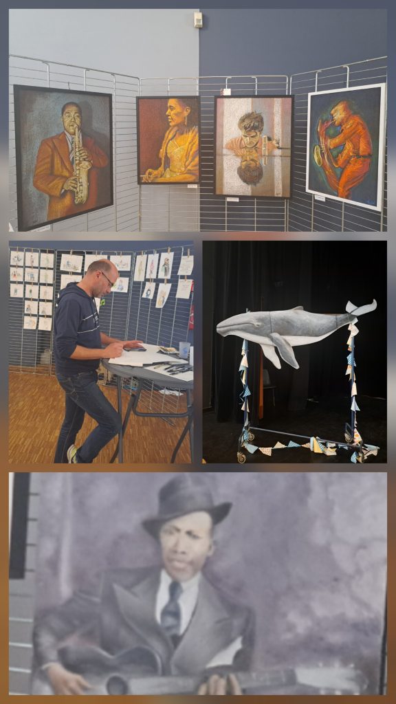 Des artistes engagés: Peinture (et baleine réalisée spécialement pour l'occasion) par Stéphane Desmont et Florent Moncourrier, dessins de Francois Bonnemaison pour faire de ce week-end chantant un évènement culturel et artistique !